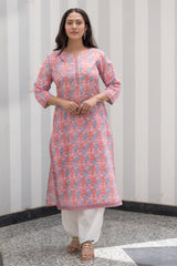 Pink Floral Cotton Kurta (6846742757475)