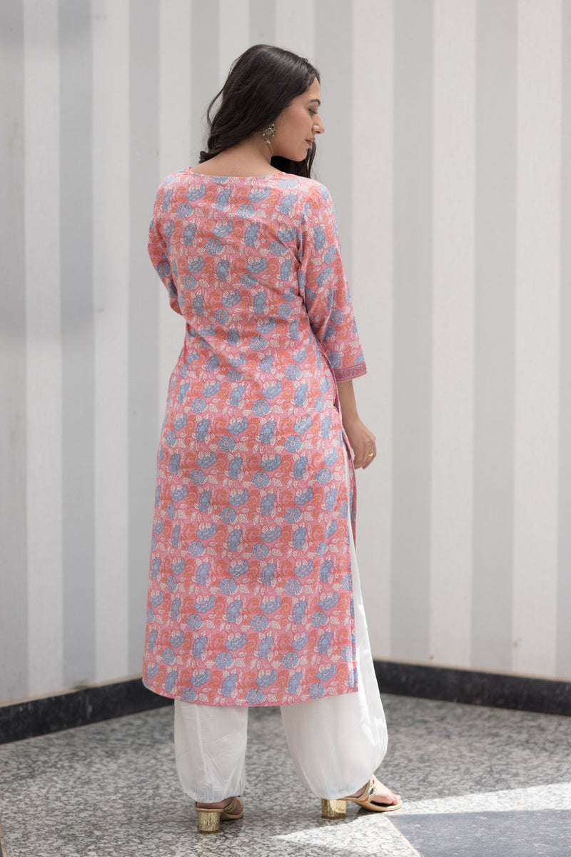 Pink Floral Cotton Kurta 2 (6846742757475)