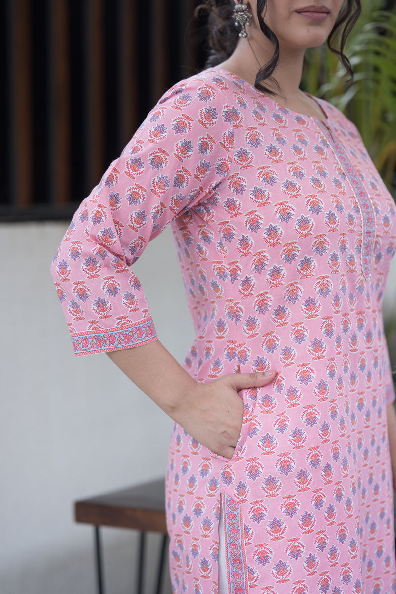 Blooming Blue Cotton Kurta 3 (6846743216227)