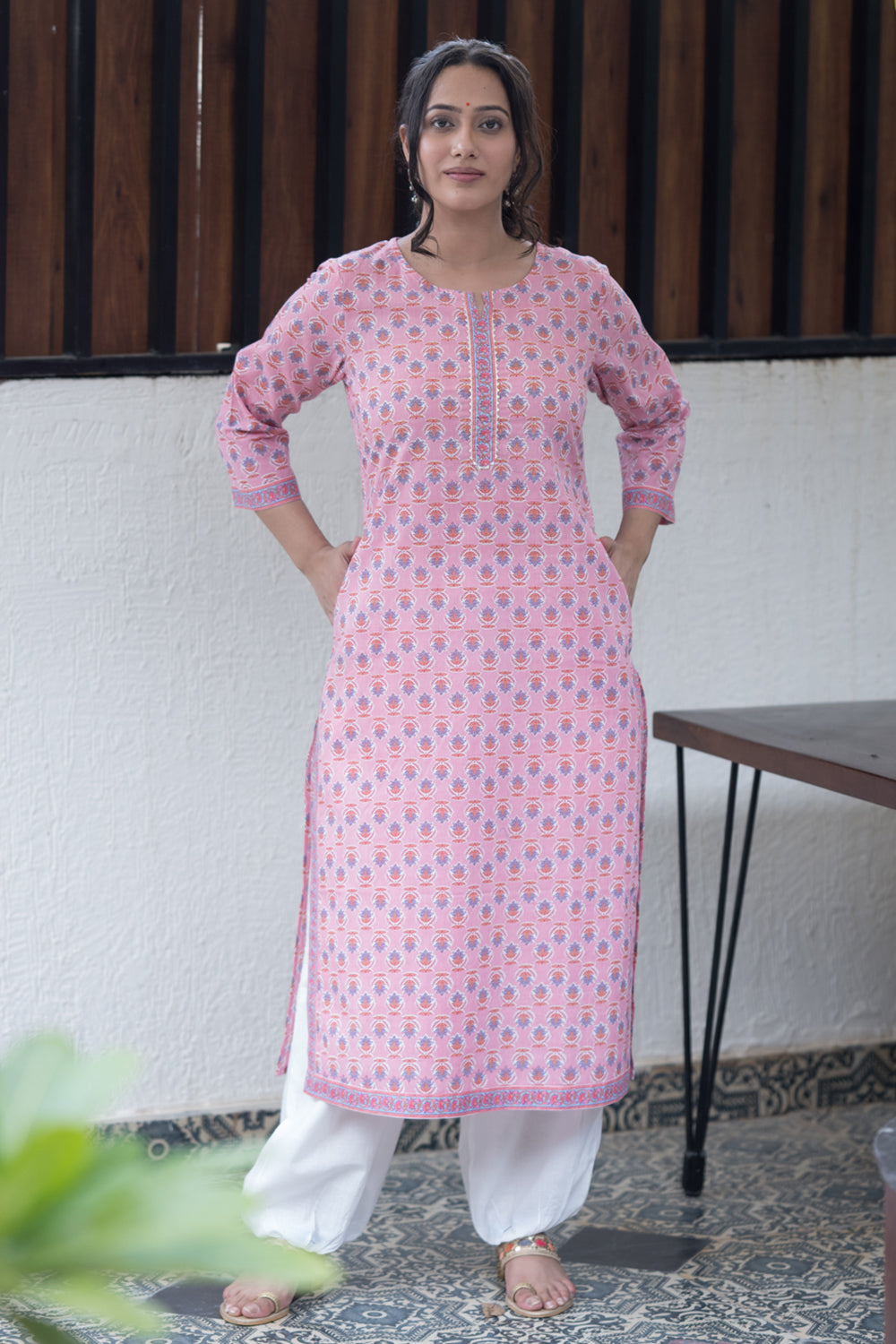Blooming Blue Cotton Kurta  (6846743216227)