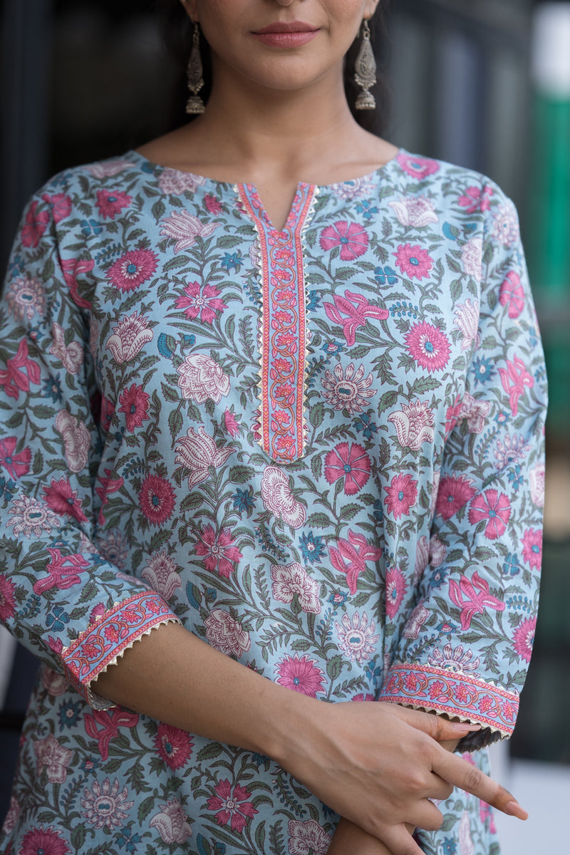 Pink Sky Floral Jaal Kurta 2 (6846743117923)