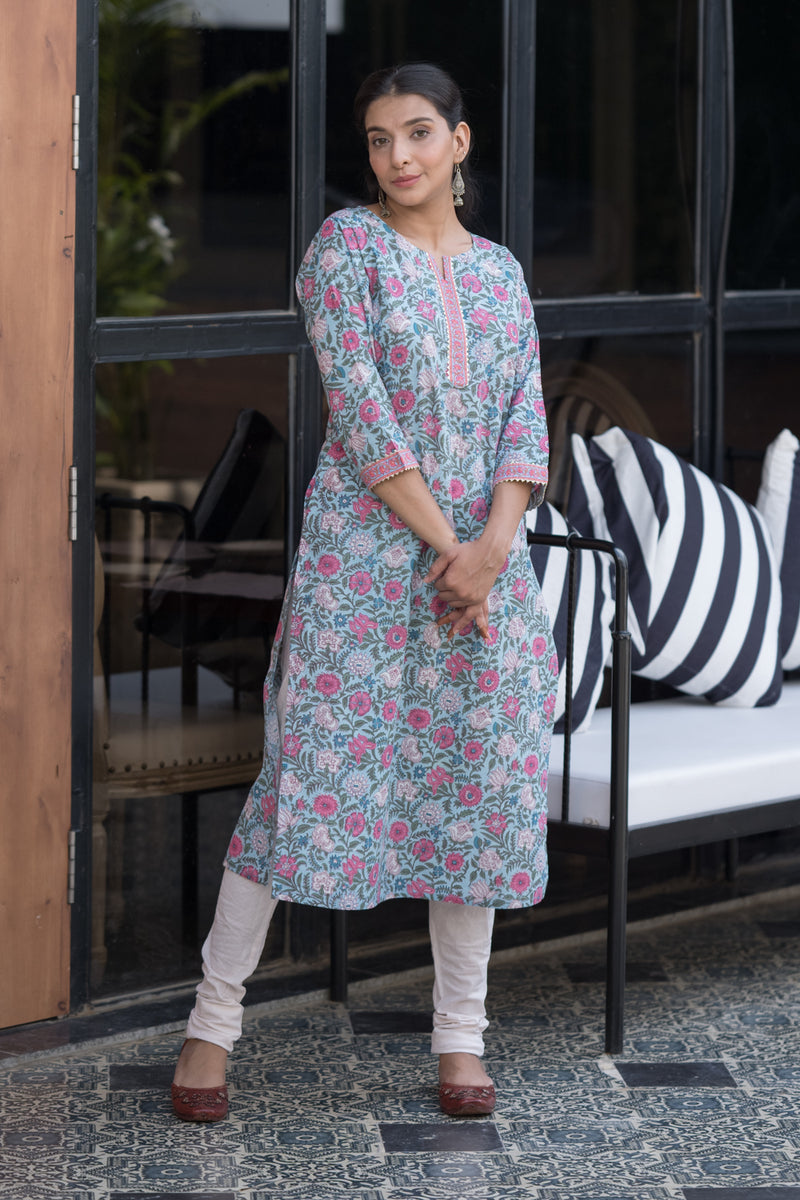 Pink Sky Floral Jaal Kurta 3 (6846743117923)