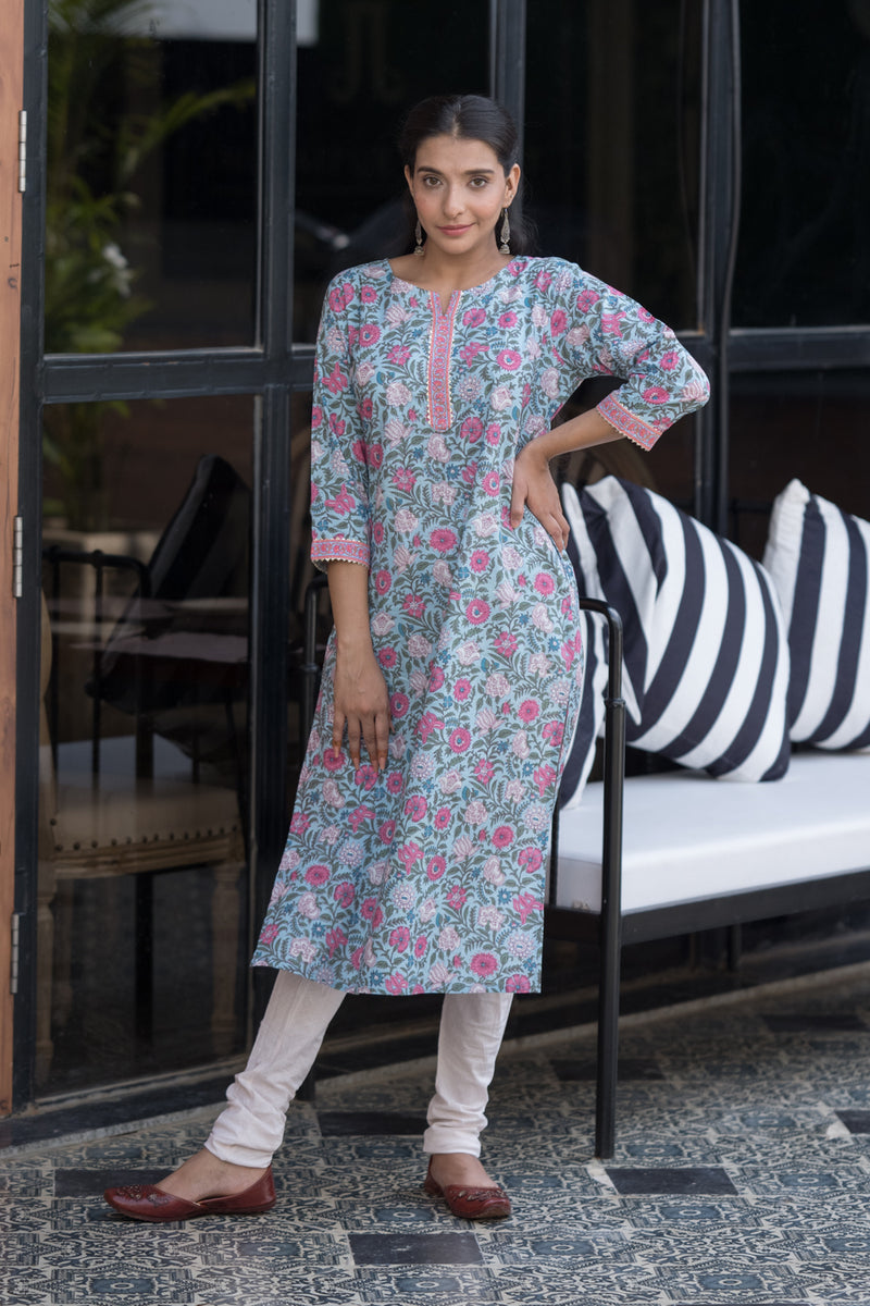 Pink Sky Floral Jaal Kurta (6846743117923)