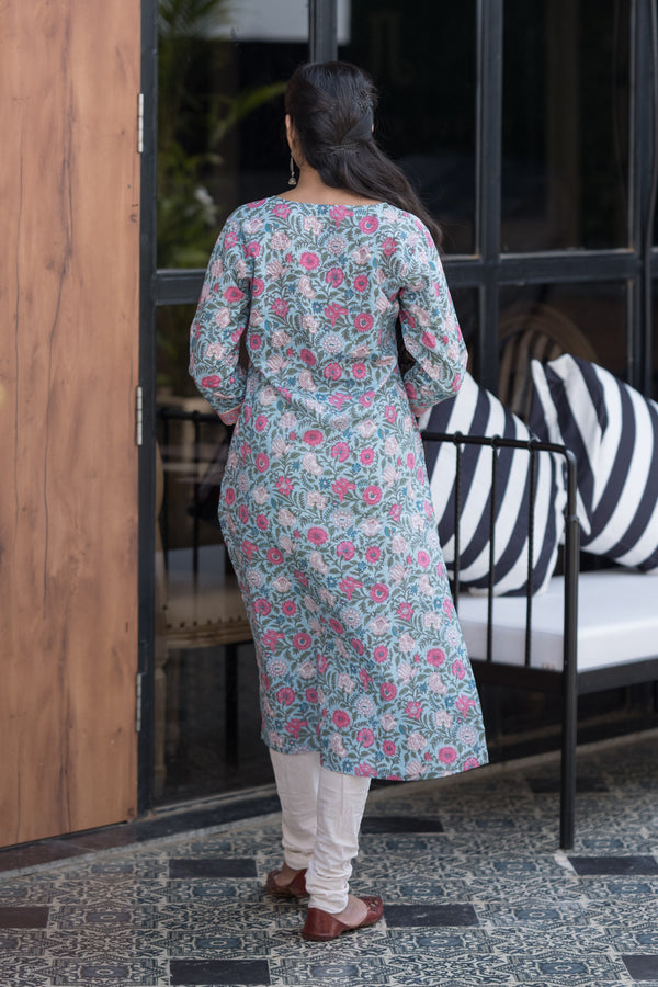 Pink Sky Floral Jaal Kurta 1 (6846743117923)