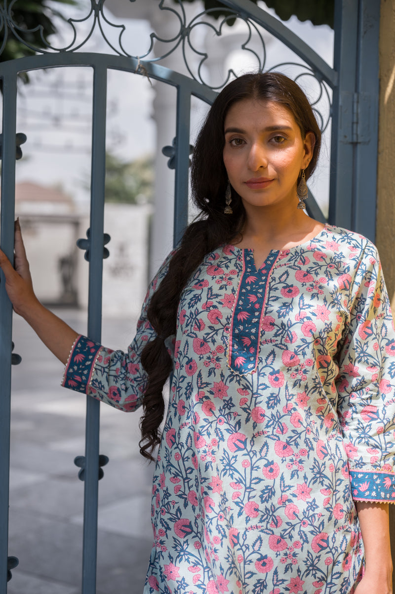 Blue Leaf Jaal Cotton Kurta 3 (6846743019619)