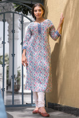 Blue Leaf Jaal Cotton Kurta (6846743019619)