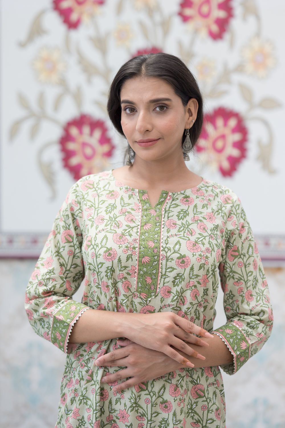 Pink Green Jaal Cotton Kurta 1 (6846742855779)