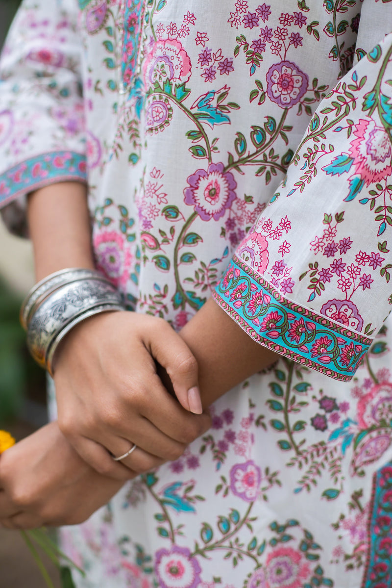 Cotton Straight Kurti - Purple Floral Jaal 3