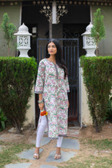Cotton Straight Kurti - Purple Floral Jaal