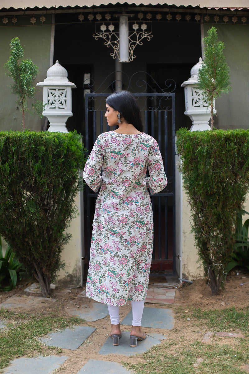 Cotton Straight Kurti - Purple Floral Jaal 2