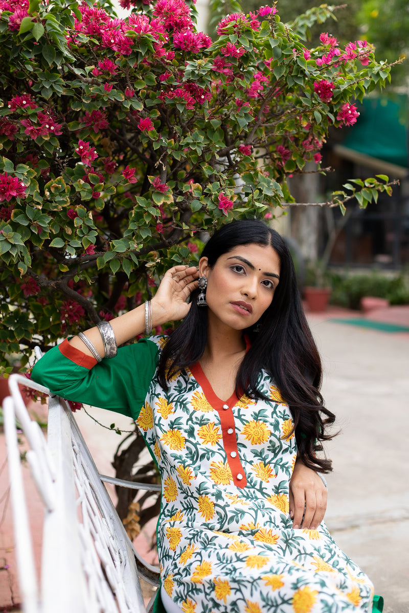 Cotton Kurti Floral Block Print 5