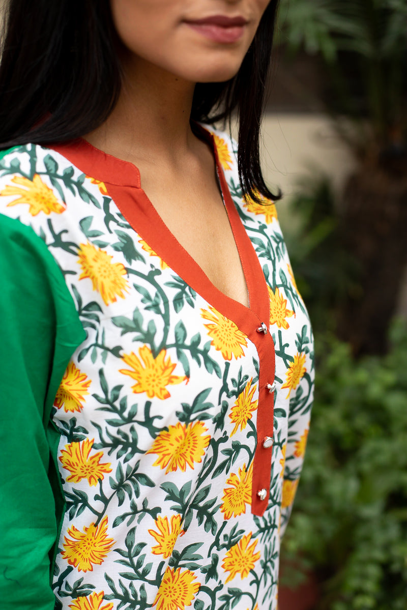 Cotton Kurti Floral Block Print 2