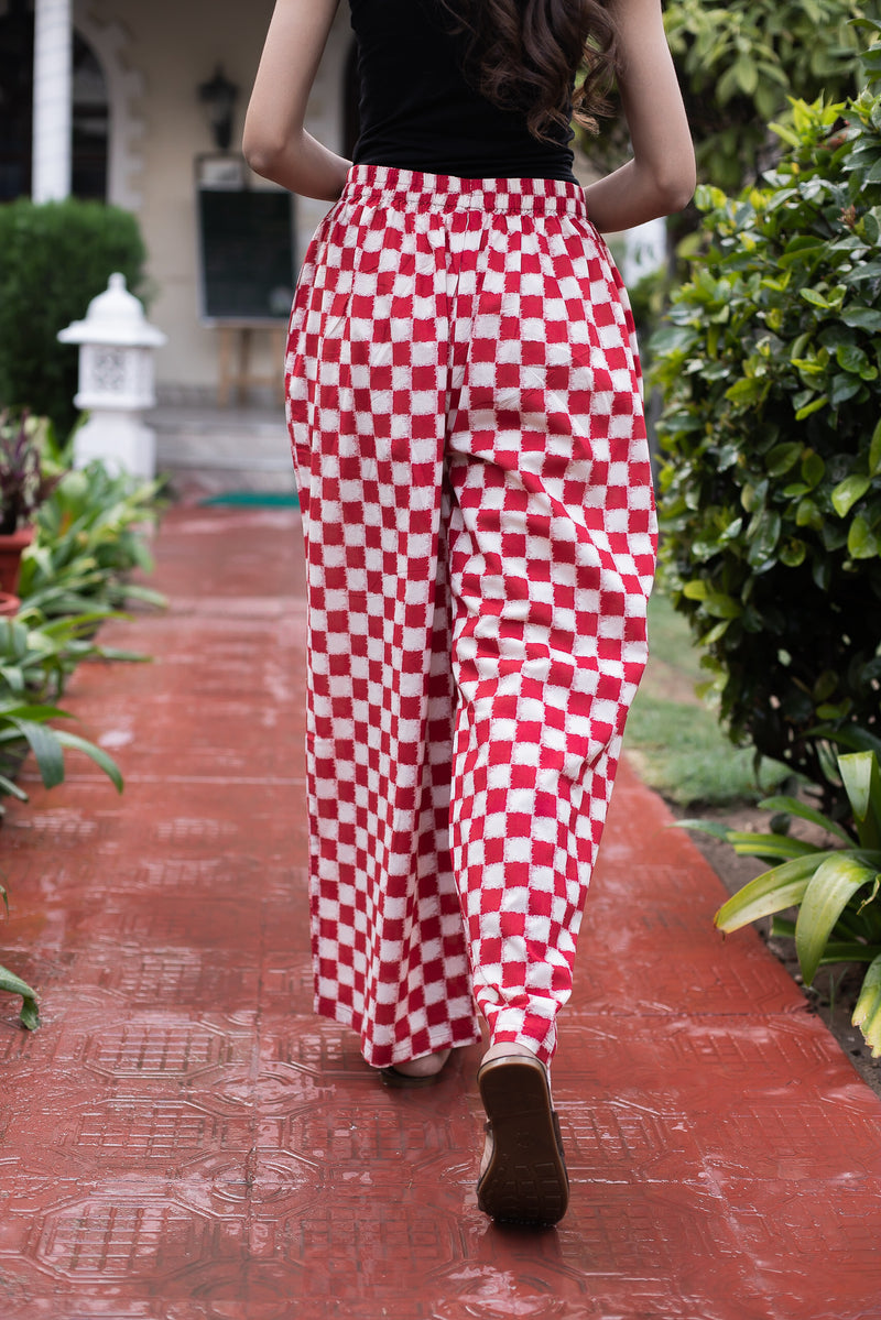 Cotton Straight Palazzo Checks Block Print 3