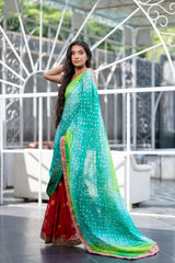 Sea Green Gotta Patti Bandhani Saree In Art Silk (6840633131107)