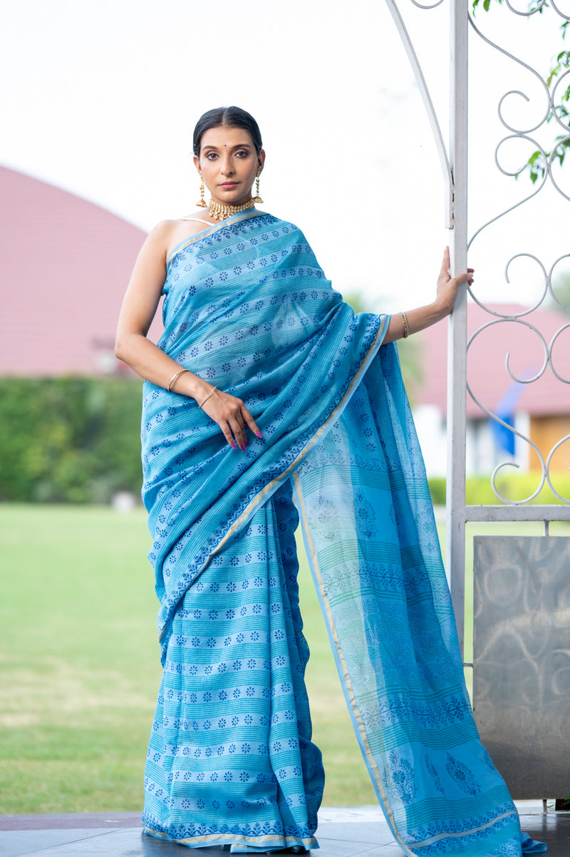 Aasmani Chanderi Saree (6840633589859)