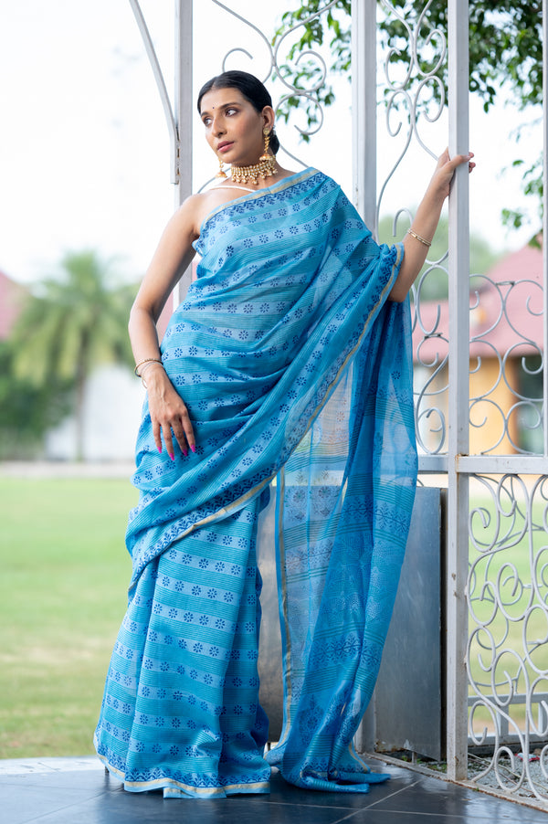 Aasmani Chanderi Saree (6840633589859)