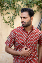 Red Cotton Men's Shirt with white Floral Buti 4