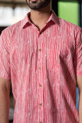 Cotton Comfort Fit Half Sleeves Shirt White Pink Striped Print 2 (6802535710819)