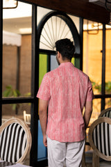 Cotton Comfort Fit Half Sleeves Shirt White Pink Striped Print 3 (6802535710819)