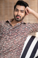 Cotton Comfort Fit Half Sleeves Shirt Black Red Geometric Print 1 (6802535743587)