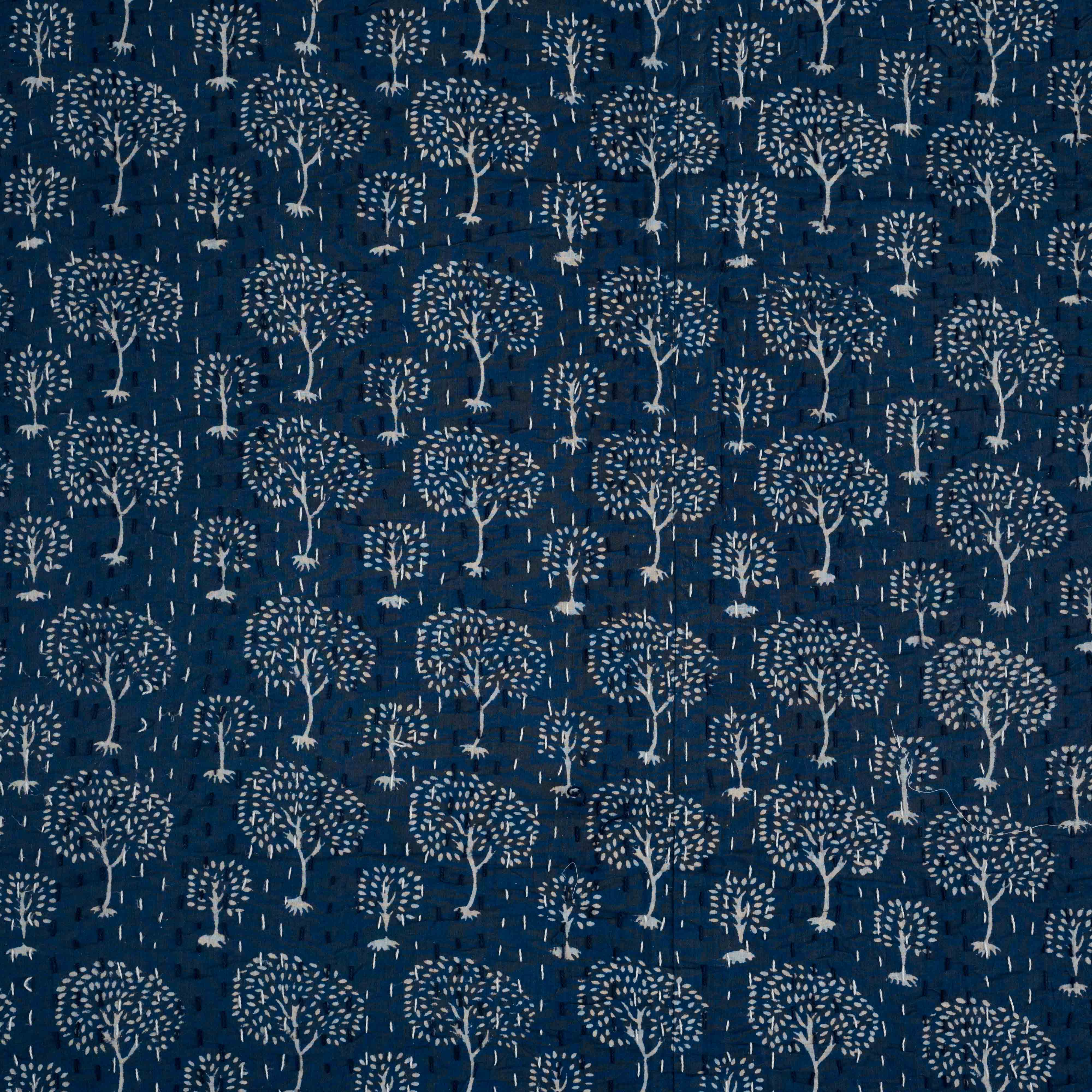 Cotton Queen Size Bedcover Indigo Tree Kantha Work 2 (6753266434147)