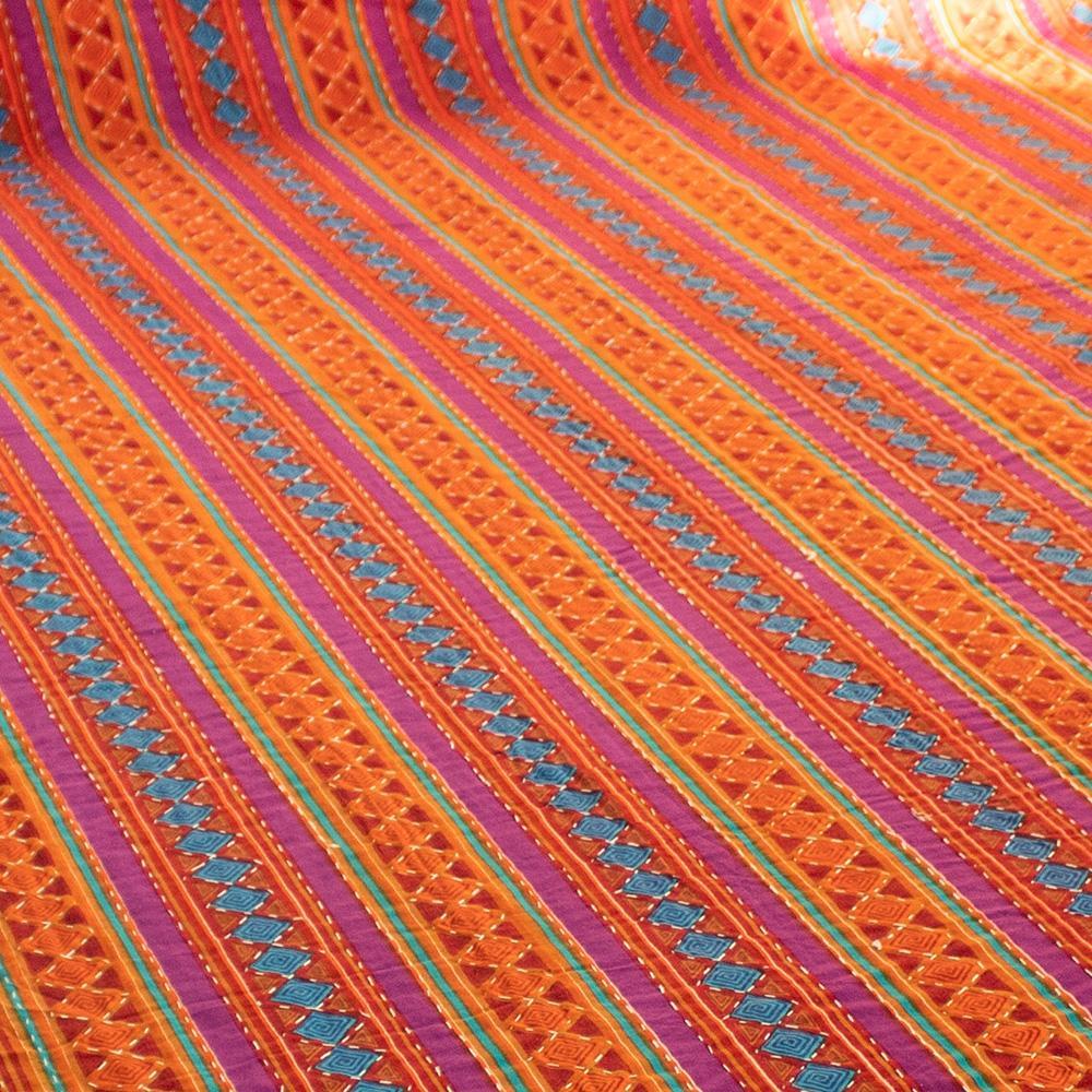 Cotton Bedcover Red Orange Geometric Print Kantha Work 1 (4720938483811)