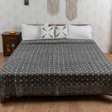Cotton Queen Size Bedcover Grey Dotted Kantha Work 1 (6753266499683)