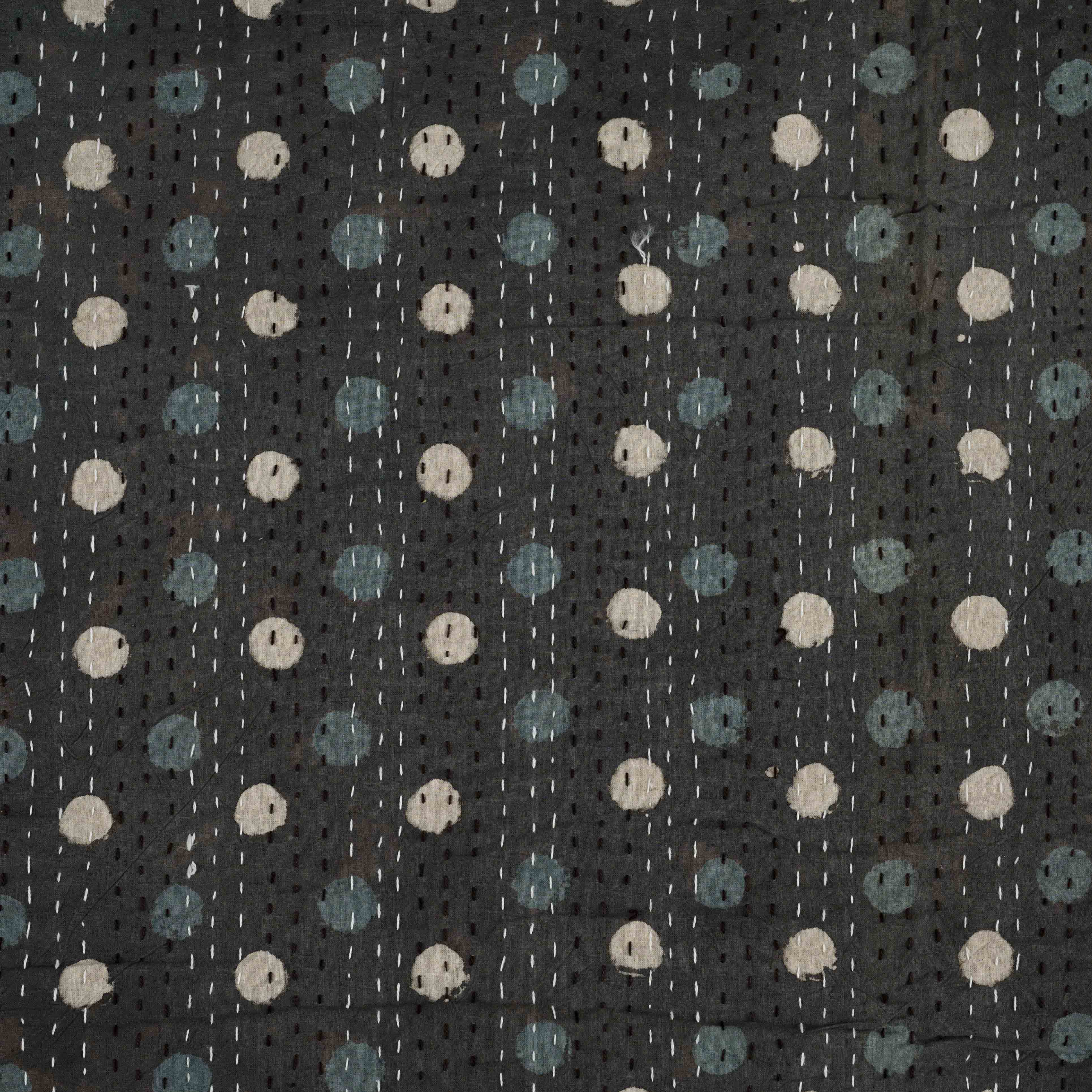 Cotton Queen Size Bedcover Grey Dotted Kantha Work 2 (6753266499683)