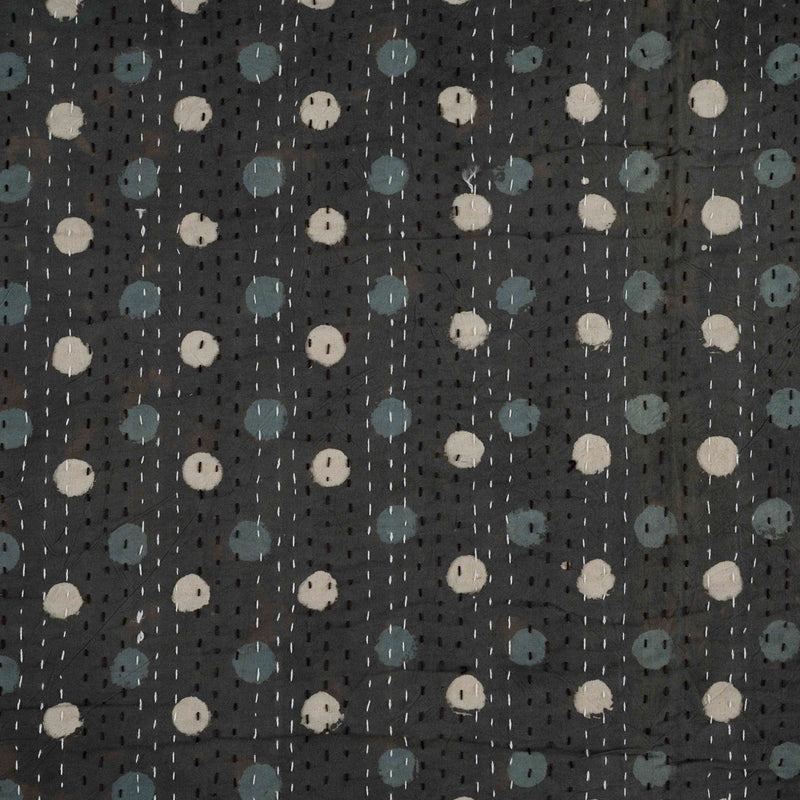 Cotton Queen Size Bedcover Grey Dotted Kantha Work 2 (6753266499683)