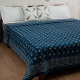 Cotton Queen Size Bedcover Indigo Dotted Kantha Work 1 (6753266532451)