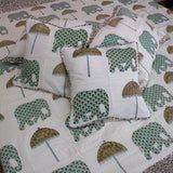 Cotton Bedcover cum Dohar Set Teal Green Elephant Patch Work 2 (6708790100067)