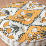Cotton Floor Cushion Round Yellow Grey Mughal Jaali Print 2 (6831238250595)