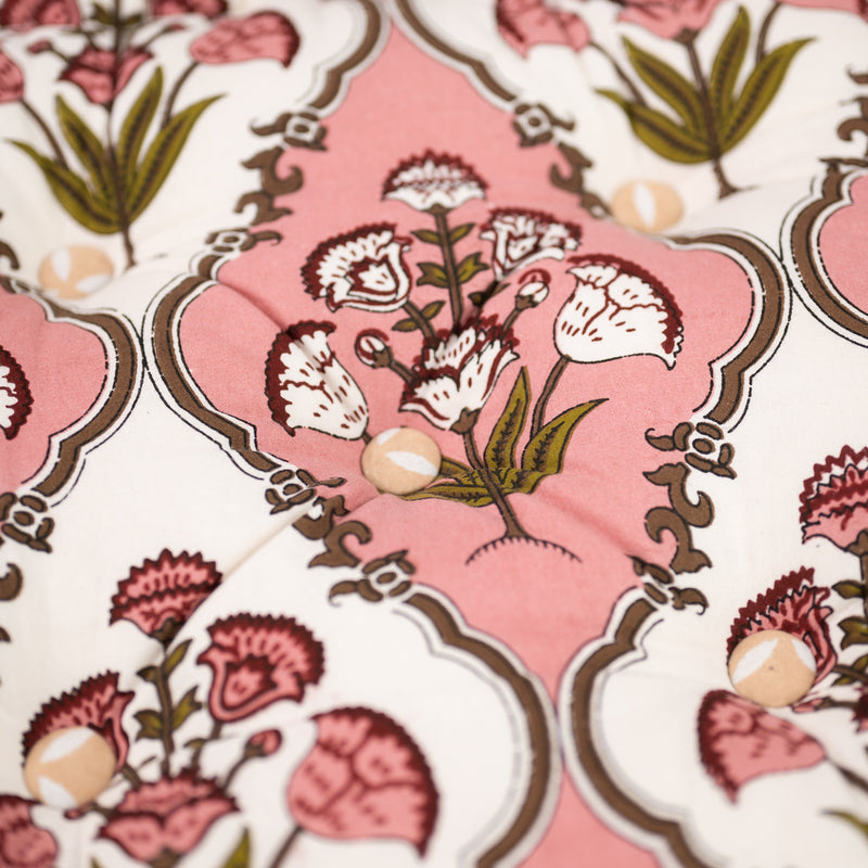 Cotton Floor Cushion Square Pink Green Mughal Jaali Print 2 (6831238774883)