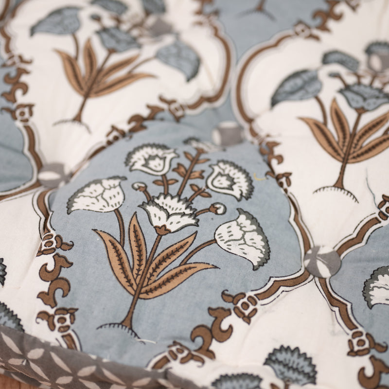 Cotton Floor Cushion Square Grey Brown Mughal Jaali Print 2 (6831238807651)