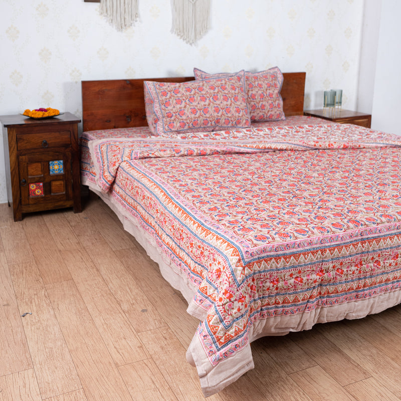 Cotton Bedding Set Light Brown Red Tulip Bel Print (6831156658275)