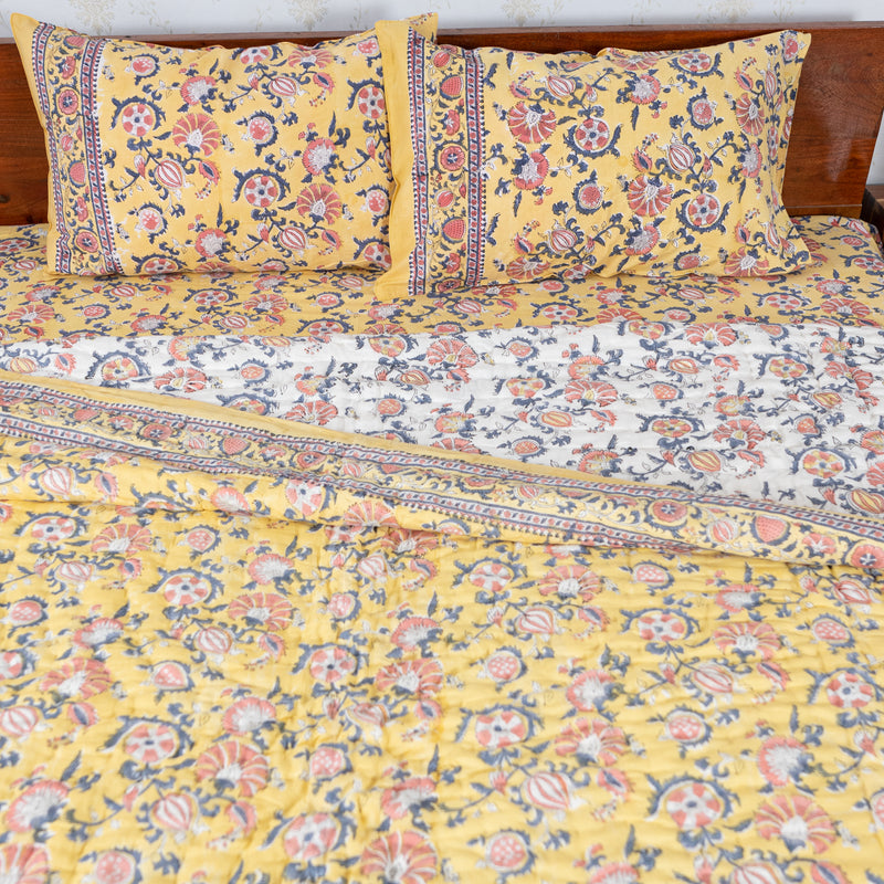 Cotton Bedding Set Lemon Yellow Orange Floral Print 2 (6831156723811)