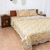 Cotton Bedding Set Lemon Yellow Orange Floral Print (6831156723811)