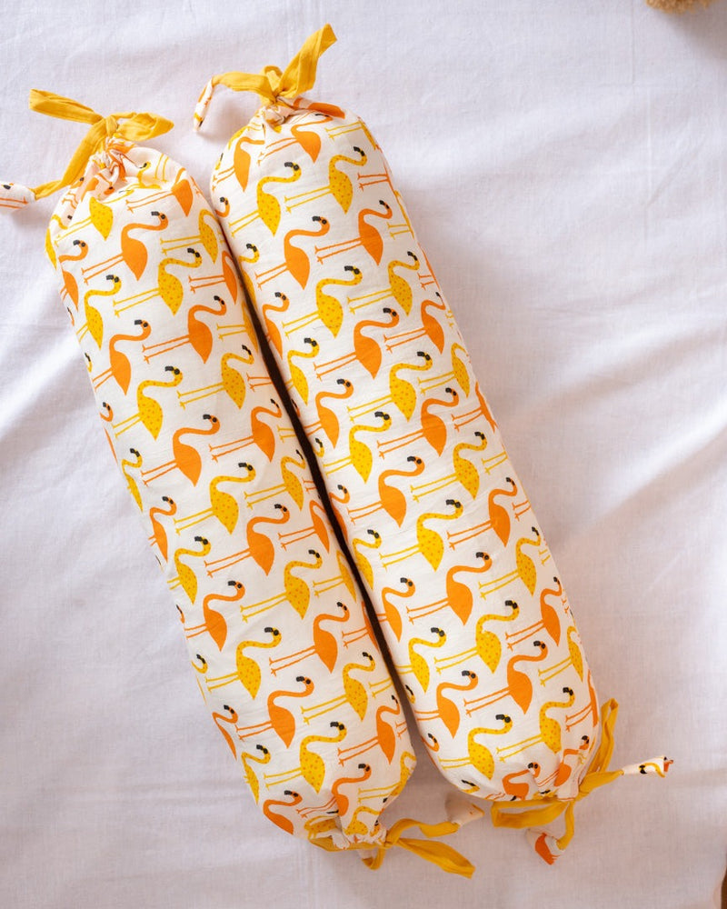 Cotton Baby Masand Bolster Set Yellow Orange Flamingo Print (6719882461283)
