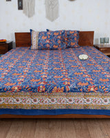 Cotton Double Bedsheet Blue Yellow Jaal Block Print 3 (6831166849123)