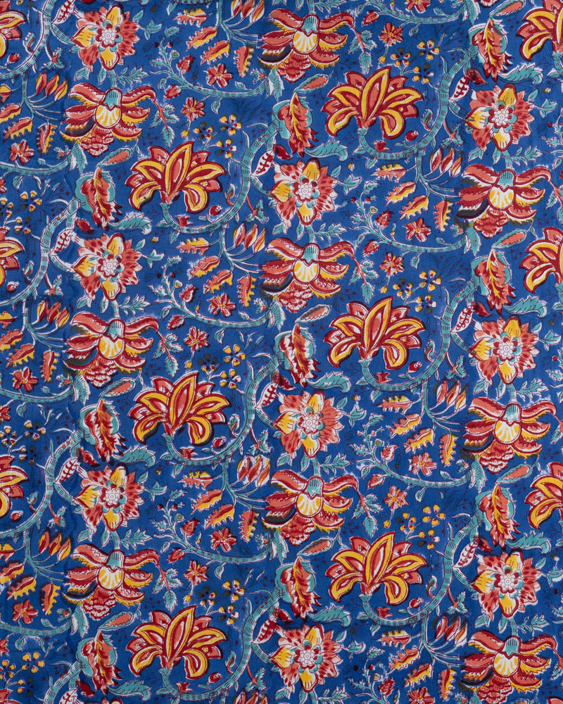Cotton Double Bedsheet Blue Yellow Jaal Block Print 2 (6831166849123)