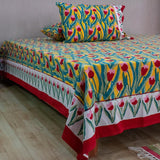 Cotton Queen Size Bedsheet Yellow Red Paintbrush Flowers 1 (6610742640739)
