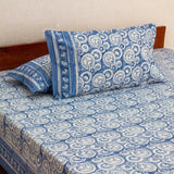 Cotton Queen Size Bedsheet Light Blue Geometric Block Print (6637122420835)