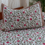 Cotton Double Bed Sheet Pink Green Floral Jaal Block Print 1 (4729425559651)