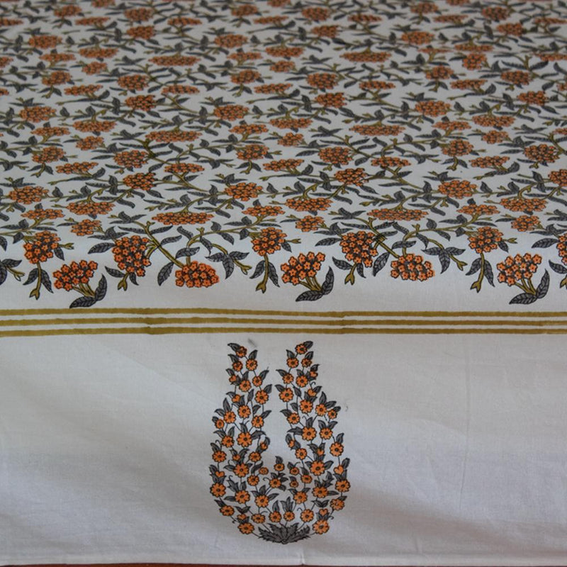 Cotton Double Bedsheet Orange Grey Floral Jaal Block Print1 (4480763658339)