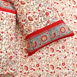 Cotton Double Bedsheet White Red Floral Jaal Block Print 2 (4480763691107)