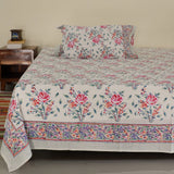 Cotton Double Bedsheet Pink Rose Boota Block Print (4480763756643)
