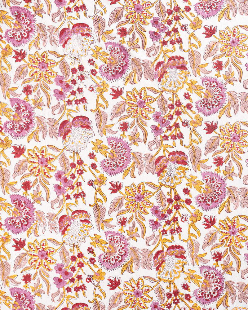 White Blossom Kalamkari Hand Block print Double Bedsheet (6833765777507)