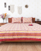 White Blossom Kalamkari Hand Block print Double Bedsheet (6833765777507)