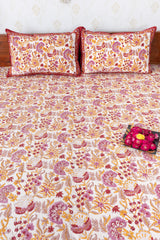 White Blossom Kalamkari Hand Block print Double Bedsheet (6833765777507)