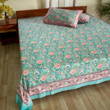 Cotton Double Bedsheet Pista Green Rose Jaal Print 1 (4709468962915)
